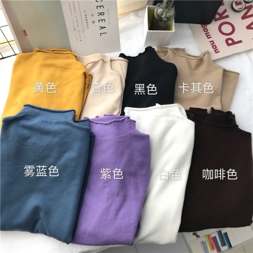 Real Price ~Core-spun Yarn Individual Ribbed Knitted Sweater Semi-high-collar Pullover Bottom Sweater Woman