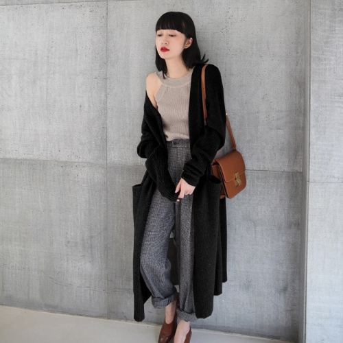 Uzzang topped with twisted wool sweater jacket cardigan women's medium and long loose Korean version in autumn 2019