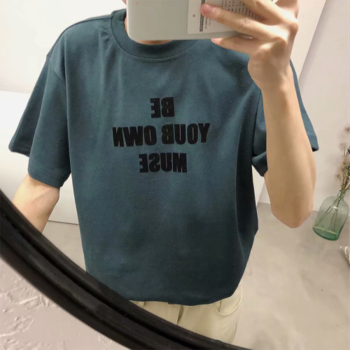 Men's Recreational Short-sleeved Round-collar Loose Hong Kong Wind T-shirt Teenager Student Half-sleeve Five-sleeve TEE Fashion Men's Wear