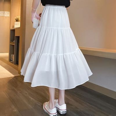 Pearl Chiffon half length skirt fairy super Sensen mid length cake skirt for autumn 2021 high waist