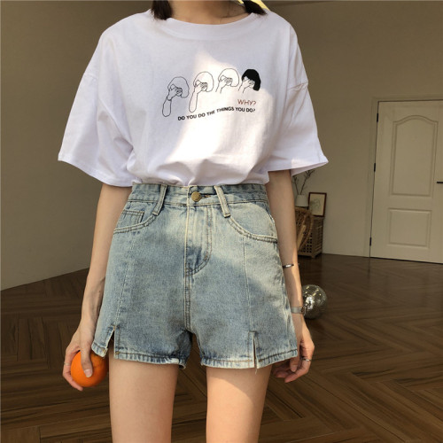 Real-price high-waist trousers, open-ended jeans, shorts, women's slim A-shaped wide-legged trousers