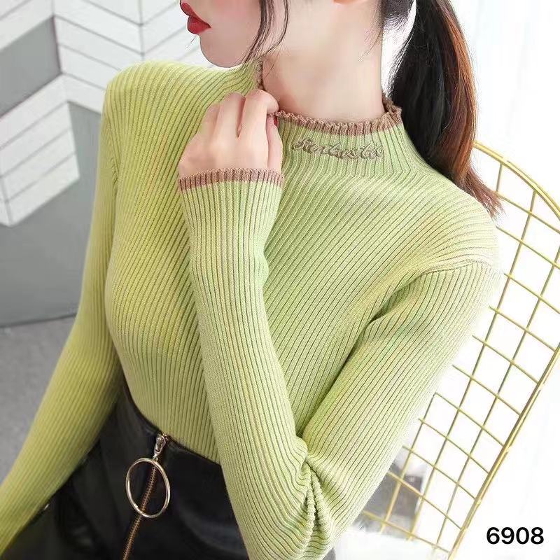 Half high neck sweater underpainting blouse women's 2019 westernized autumn and winter new style built in slim and thickened knitwear long sleeve top