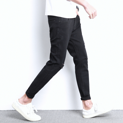 White-walled Japanese Junior Men's Burrowed Small-footed Casual Pants and Jeans