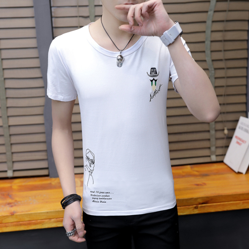 White Summer Little Man's Head 4 Sanitary T-shirt for Men with Short Sleeves, Round Collar and Large Size Printing