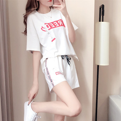 Leisure sports suit women's summer new Korean fashion loose short sleeve large shorts running two pieces