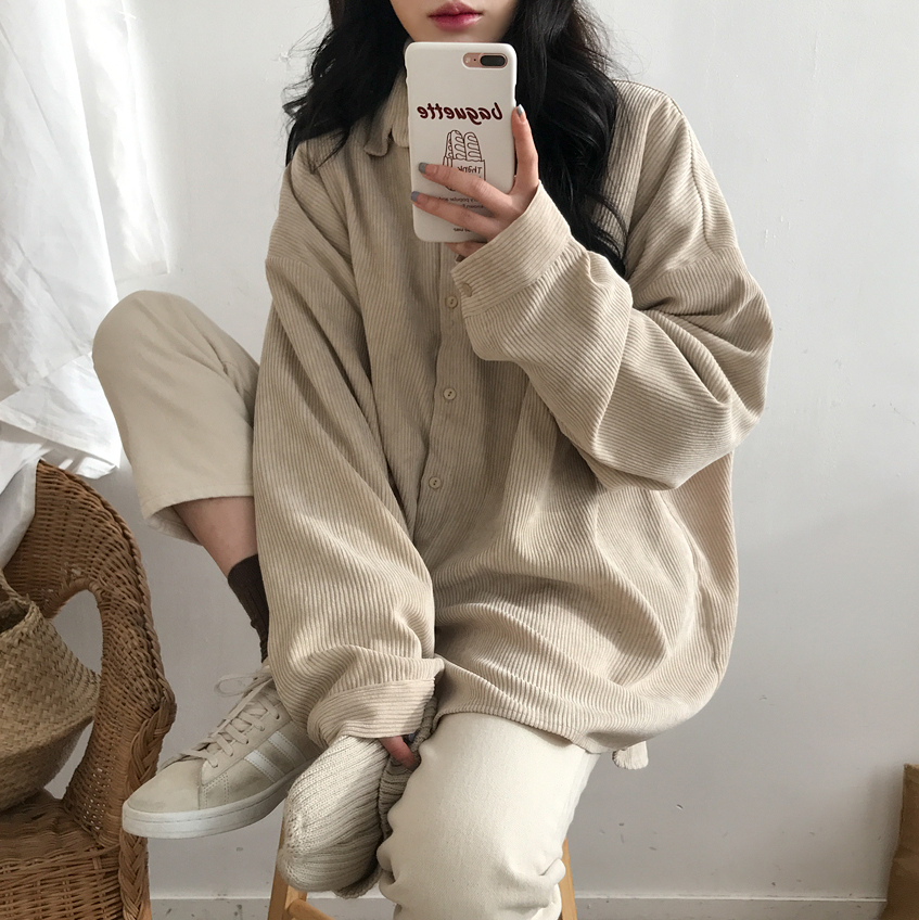 Texture corduroy loose Boyfriend Shirt color