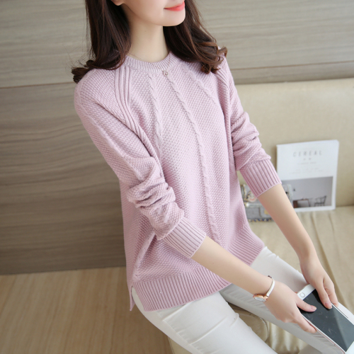 New style round collar loose Pullover twist sweater for autumn wear, women's short open-forked knitted sweater, long-sleeved undercoat
