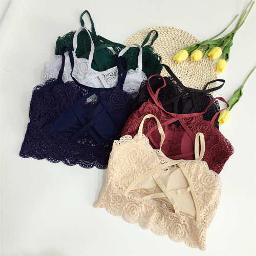 Actual Korean version of lace cross strap wrapped chest plaster ribbon beautiful girl bra underwear