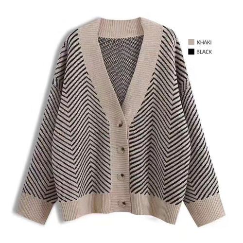 Korean chic retro lazy V-neck single-row button loose irregular diamond texture Cardigan Sweater Jacket