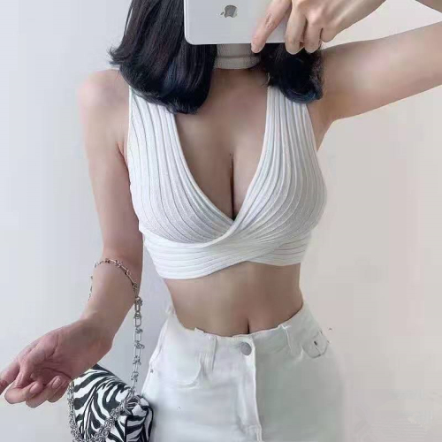 Sexy European and American style cross wrapped chest tight knit suspender vest for women