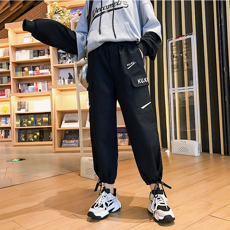Shot-in-action pants Guochao overalls Women's loose BF sports pants Women's ins Tide Nine Women's casual pants Slim