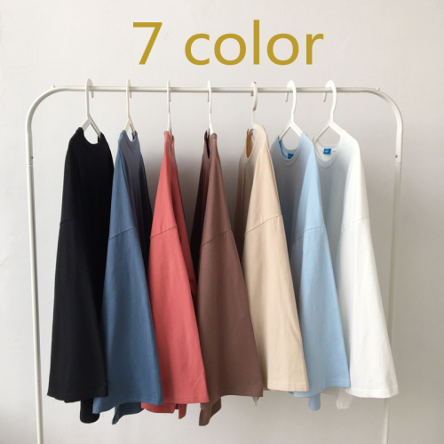 Actual autumn dress, New Retro basic style, loose micro horn sleeve, round collar and long sleeve T-shirt, 7 colors