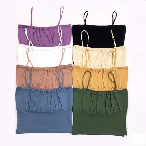 New pure color small elegant pleated bra and knitting suspender top for women