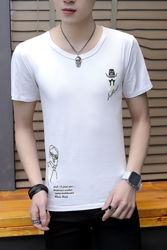 White Summer Little Man's Head 4 Sanitary T-shirt for Men with Short Sleeves, Round Collar and Large Size Printing