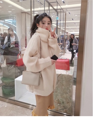 South Korea's new high-quality high neck sweater, fleece, commuter, thickened long sleeve T-shirt, women's loose