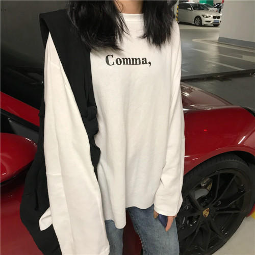 Actual T-shirt Fall 2018 New Korean Long Sleeve Bottom Shirt Loose Letter Printing T-shirt Loose Type