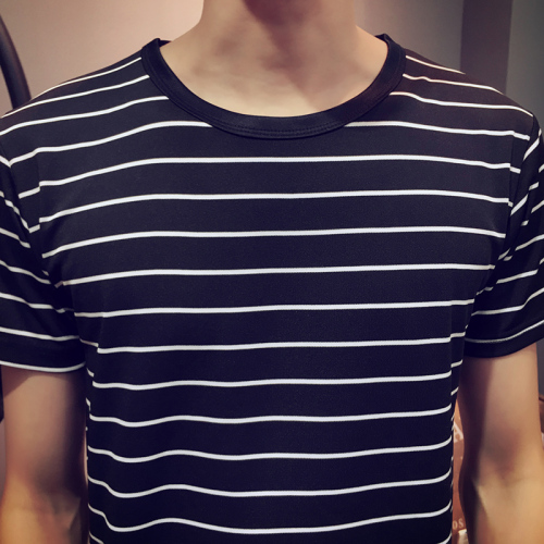 Xia Xin Couple Stripe Men's 0718 Big Goods Running Explosive T-shirt with Round Neck and Short Sleeve