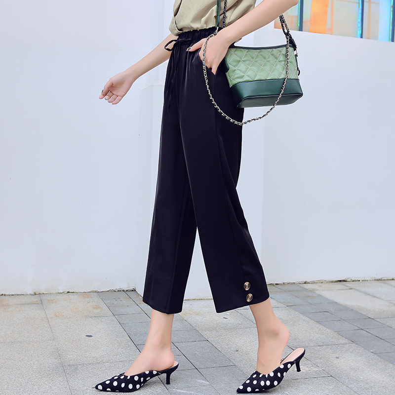 Real picture spring simple pants basic High Waist Wide Leg Pants Large Size loose straight tube thin nine point pants