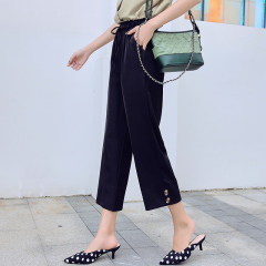 Real picture spring simple pants basic High Waist Wide Leg Pants Large Size loose straight tube thin nine point pants