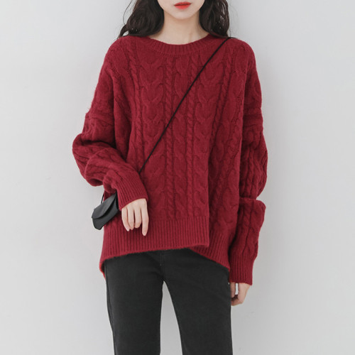 South Korea winter solid color heavy industry twist warm cover Knit Long Sleeve Sweater