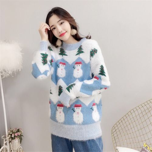Photo of a new type of female Christmas Snowman's mink like sweater in autumn and winter