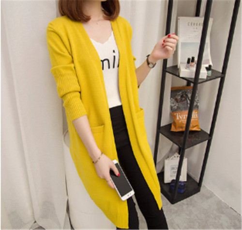 Medium length sweater coat women's spring and autumn winter new women's Korean version loose top knitwear cardigan