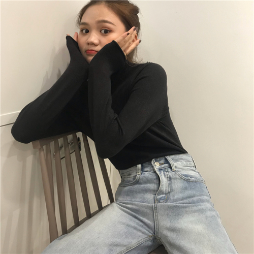 Real Price ~Core-spun Yarn Individual Ribbed Knitted Sweater Semi-high-collar Pullover Bottom Sweater Woman