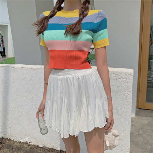 Rainbow Knitting Short Sleeves with Controlled 29~Real Price Stripe