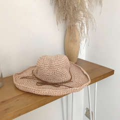 New straw hat woman summer sunhat with foldable rim and bow leisure cool hat