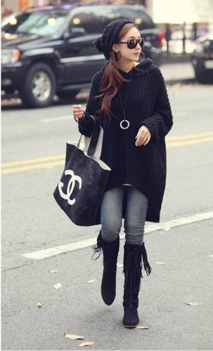 Korean version of the large-size winter dress in women's mid-long and thin irregular swallow tail cap Pullover Sweater