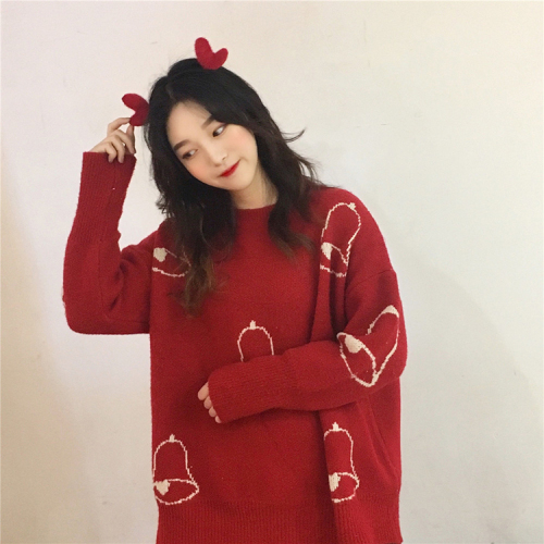 Lazy Christmas sweater Pullover thicker autumn and winter new Korean version of 100 sets of loose knitted sweater