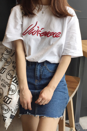 Summer chic embroidery loose BF original dormitory wind short sleeve T-shirt white student jacket trend
