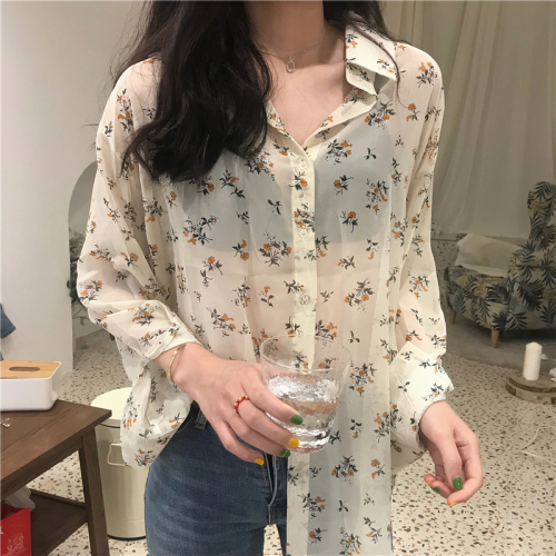 REAL PRICE BI INTO RECOMMENDATED PRINTED LONG SLEEVE LIGHT AND THIN PERSPECTIVE RECOVERY FLOWER SHELTS