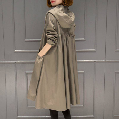 Spring 2020 new Korean hooded mid long over the knee thin spring women's windbreaker coat loose oversized coat