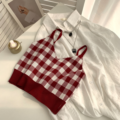 Plaid collar waistcoat for women in spring and summer