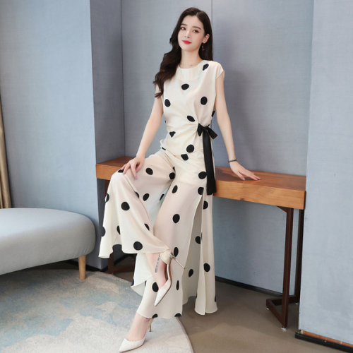Chiffon wide leg pants suit women's summer new style small fragrance foreign style fashionable age reducing skirt and pants two piece suit show thin
