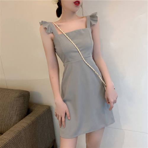 Summer new fashion slim sexy open back dress small fresh ear side sling skirt