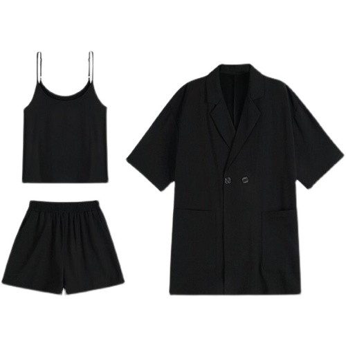 Suit suit women's summer thin black loose drape Korean small sling three piece set