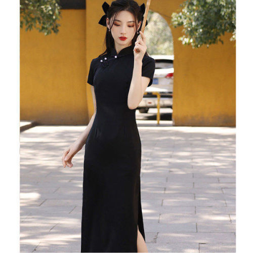 Cheongsam new style female summer black high end noble young girl's daily retro improved dress