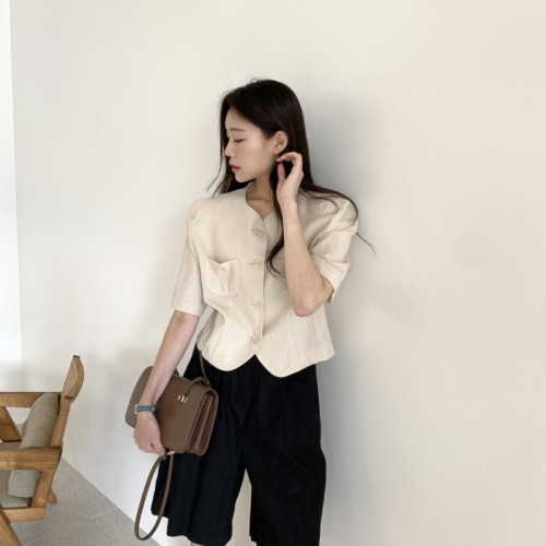 Korean simple casual shoulder padded jacket