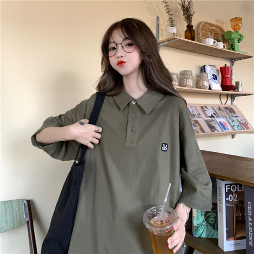 Actual Short-sleeved Cotton Girls'Spring-Summer Korean Version Loose Student's Polo T-shirt and White Turn-lapel Top