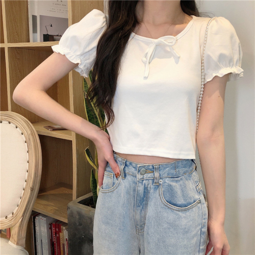 White T-shirt summer new Korean slim fashion short sleeve short slim top