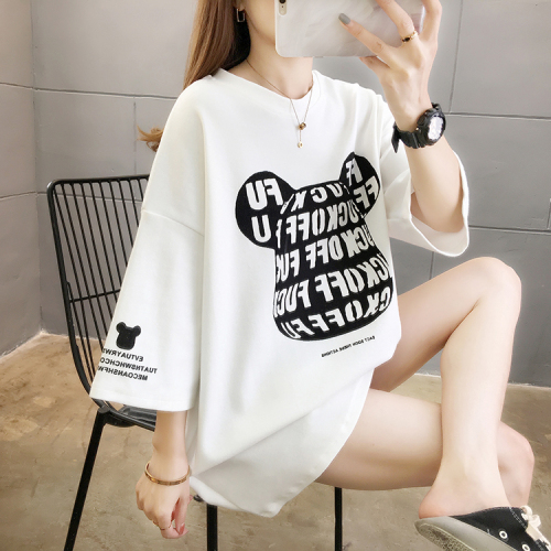 Real shot summer new Korean fashion round neck cartoon letter printing loose size women's fat mm short sleeve T-shirt