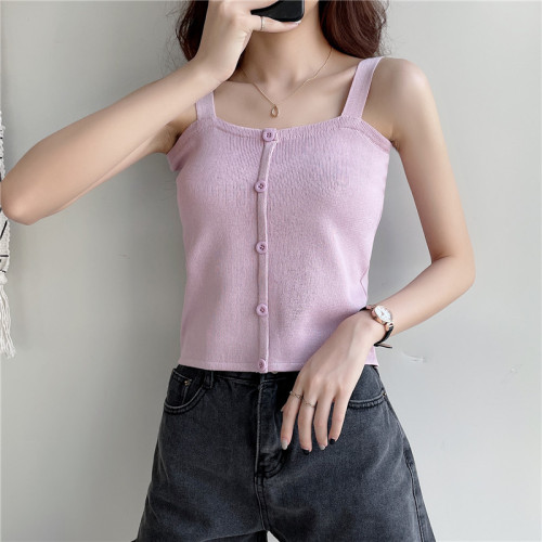 Real shot real price Korean knitted small sling vest for women