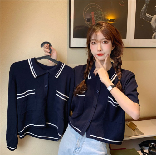 Ice silk knitwear women's thin Polo 2021 new summer net red Korean loose short top fashion