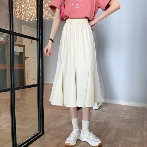 Real price ~ fishtail skirt women's 2021 summer new high waist A-line Ruffle elastic waist mid length skirt