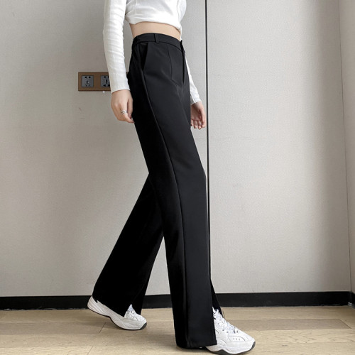 New thin split wide leg trousers straight trousers high waist down feeling floor dragging trousers black trousers