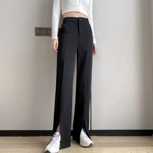 New thin split wide leg trousers straight trousers high waist down feeling floor dragging trousers black trousers