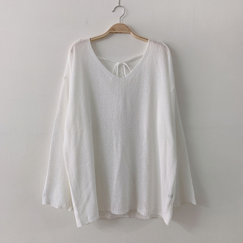Ice silk knitwear women's summer hollow thin blouse sunscreen shirt design feeling open back long sleeve collar transparent top