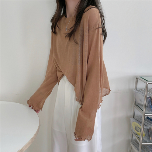 Real price ~ summer versatile loose and thin basic long sleeve sunscreen top with Auricularia edge women's 16 colors